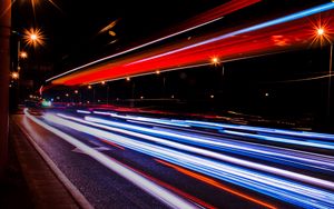 Preview wallpaper night city, road, traffic, speed, light
