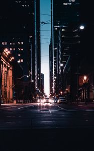 Preview wallpaper night city, road, traffic, lighting, city lights