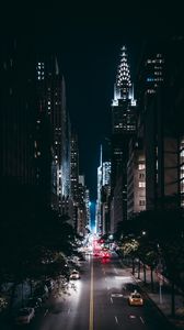 Preview wallpaper night city, road, trees, movement, new york, usa