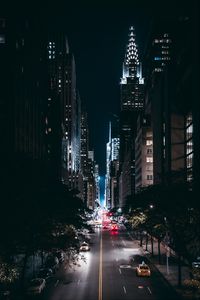 Preview wallpaper night city, road, trees, movement, new york, usa