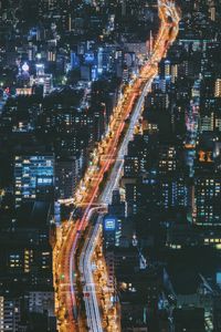 Preview wallpaper night city, road, view from above, buildings