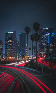 Preview wallpaper night city, roads, city lights, traffic, palm trees