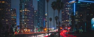 Preview wallpaper night city, roads, city lights, traffic, palm trees