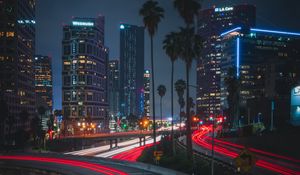 Preview wallpaper night city, roads, city lights, traffic, palm trees