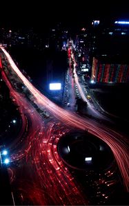 Preview wallpaper night city, roads, long exposure, night, aerial view