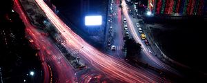 Preview wallpaper night city, roads, long exposure, night, aerial view