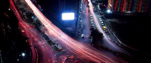 Preview wallpaper night city, roads, long exposure, night, aerial view