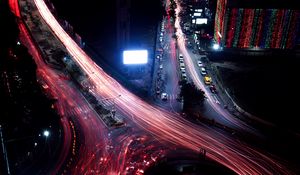 Preview wallpaper night city, roads, long exposure, night, aerial view