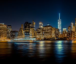 Preview wallpaper night city, shore, skyscrapers