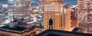 Preview wallpaper night city, silhouette, roof, buildings, lights, overview