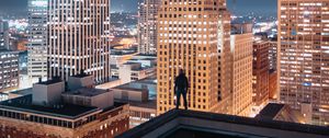 Preview wallpaper night city, silhouette, roof, buildings, lights, overview