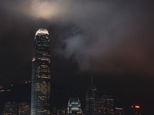 Preview wallpaper night city, skyscraper, lights, hong kong