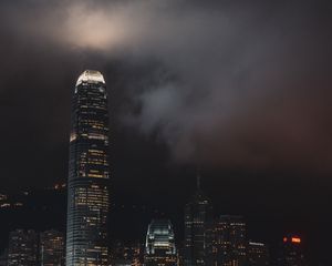 Preview wallpaper night city, skyscraper, lights, hong kong