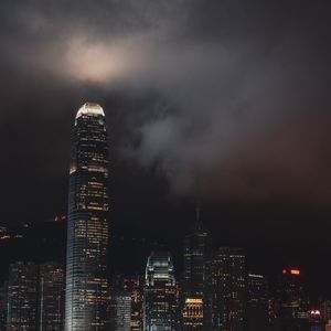 Preview wallpaper night city, skyscraper, lights, hong kong
