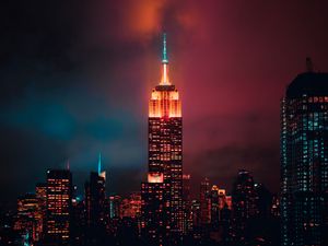 Preview wallpaper night city, skyscraper, tower, clouds, night