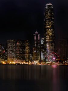 Preview wallpaper night city, skyscrapers, beach