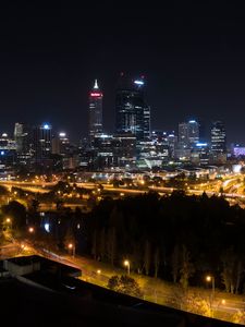 Preview wallpaper night city, skyscrapers, buildings, city lights, perth, australia