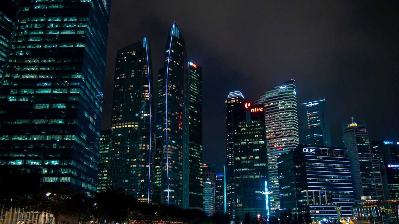 Wallpaper night city, skyscrapers, buildings, architecture, lights