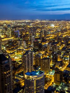 Preview wallpaper night city, skyscrapers, buildings, architecture, lights, aerial view