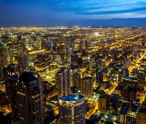 Preview wallpaper night city, skyscrapers, buildings, architecture, lights, aerial view