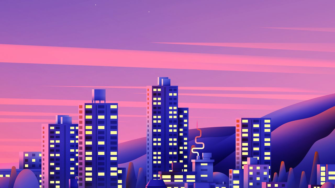 Wallpaper night city, skyscrapers, buildings, lights, art