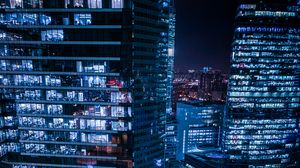 Preview wallpaper night city, skyscrapers, buildings, lights, architecture