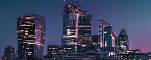 Preview wallpaper night city, skyscrapers, buildings, train