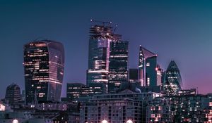 Preview wallpaper night city, skyscrapers, buildings, train