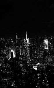 Preview wallpaper night city, skyscrapers, buildings, aerial view, new york, black and white