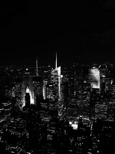 Preview wallpaper night city, skyscrapers, buildings, aerial view, new york, black and white