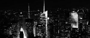 Preview wallpaper night city, skyscrapers, buildings, aerial view, new york, black and white