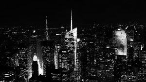 Preview wallpaper night city, skyscrapers, buildings, aerial view, new york, black and white