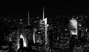 Preview wallpaper night city, skyscrapers, buildings, aerial view, new york, black and white