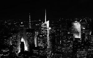 Preview wallpaper night city, skyscrapers, buildings, aerial view, new york, black and white