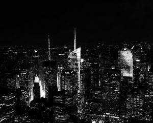 Preview wallpaper night city, skyscrapers, buildings, aerial view, new york, black and white