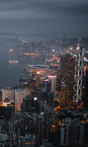 Preview wallpaper night city, skyscrapers, city lights, hong kong