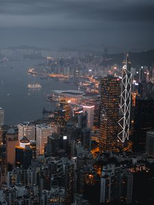 Preview wallpaper night city, skyscrapers, city lights, hong kong