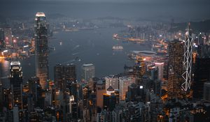 Preview wallpaper night city, skyscrapers, city lights, hong kong