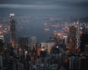 Preview wallpaper night city, skyscrapers, city lights, hong kong