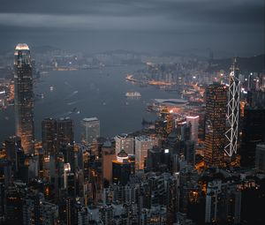 Preview wallpaper night city, skyscrapers, city lights, hong kong
