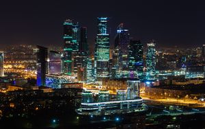 Preview wallpaper night city, skyscrapers, city lights, moscow city, architecture, moscow, russia