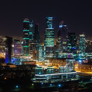 Preview wallpaper night city, skyscrapers, city lights, moscow city, architecture, moscow, russia