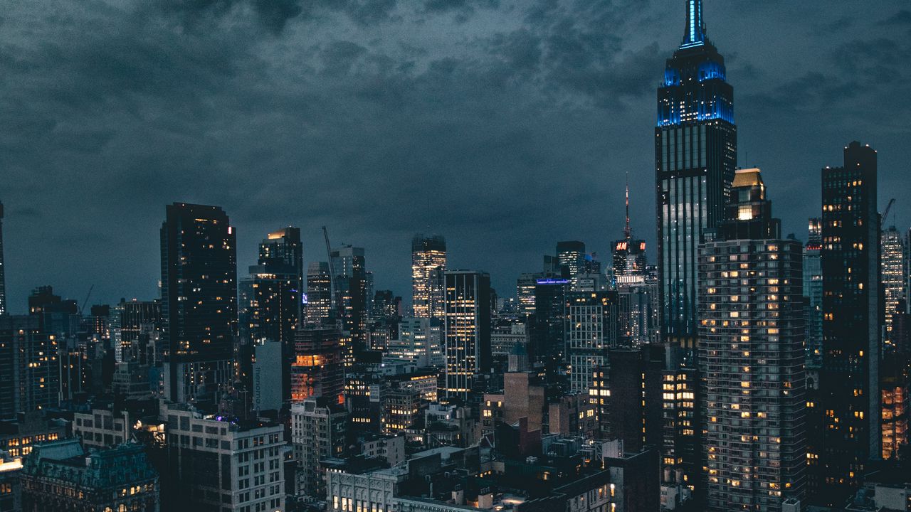 Wallpaper night city, skyscrapers, city lights, new york, usa, night, clouds