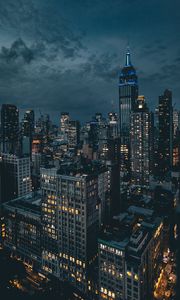 Preview wallpaper night city, skyscrapers, city lights, new york, usa, night, clouds