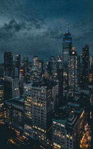 Preview wallpaper night city, skyscrapers, city lights, new york, usa, night, clouds