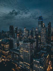 Preview wallpaper night city, skyscrapers, city lights, new york, usa, night, clouds