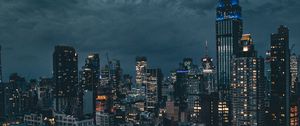 Preview wallpaper night city, skyscrapers, city lights, new york, usa, night, clouds