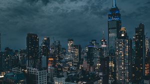 Preview wallpaper night city, skyscrapers, city lights, new york, usa, night, clouds