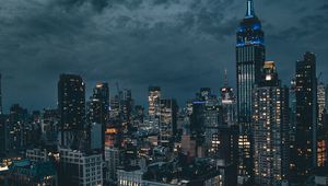 Preview wallpaper night city, skyscrapers, city lights, new york, usa, night, clouds