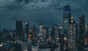 Preview wallpaper night city, skyscrapers, city lights, new york, usa, night, clouds